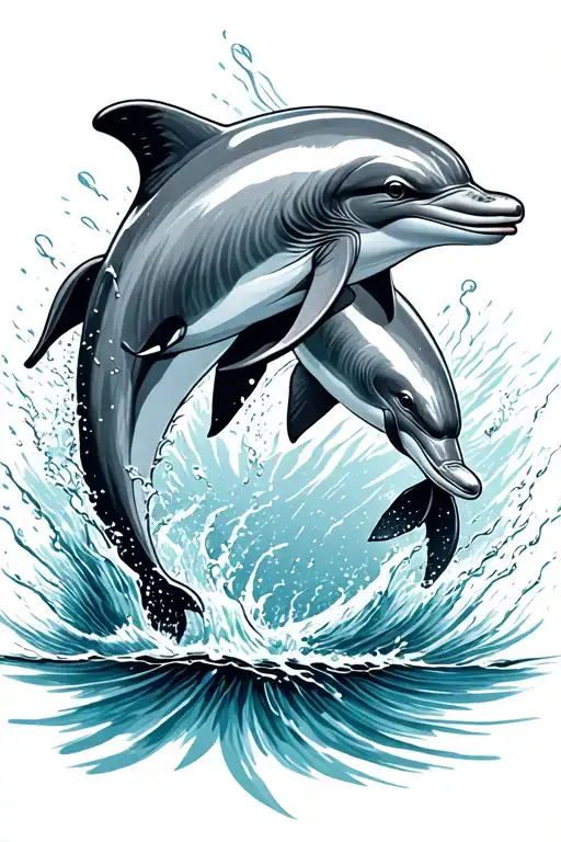 Two Dolphins Jumping Out Of Water