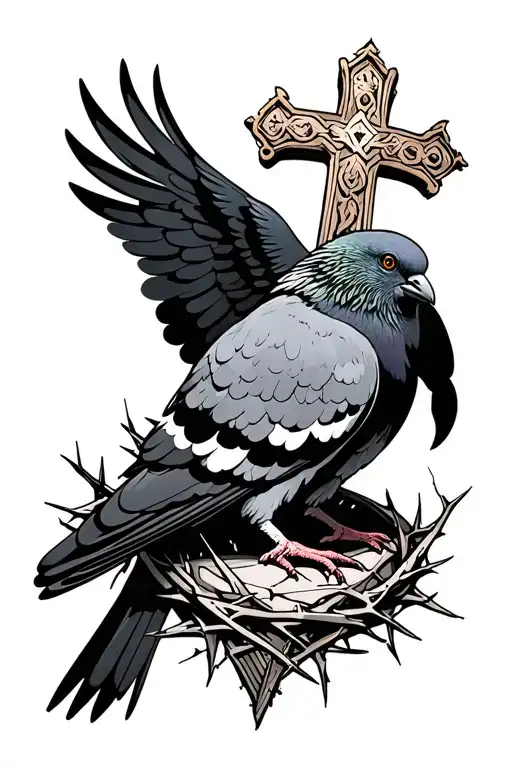 Pigeon With A Cross And A Crown Of Thorns
