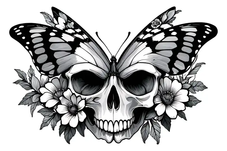 Flowers Butterfly Skull Wearing