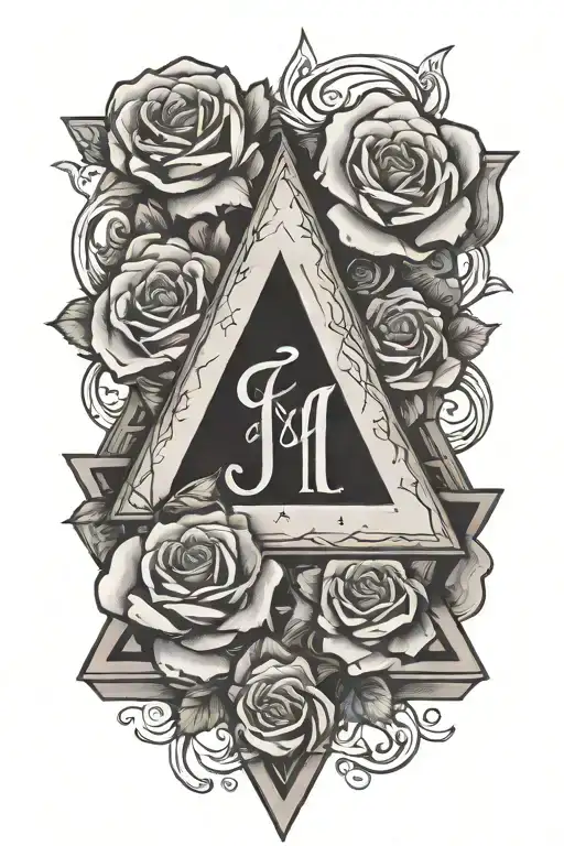 J R And M Initials In Triangle With Rose Intertwined