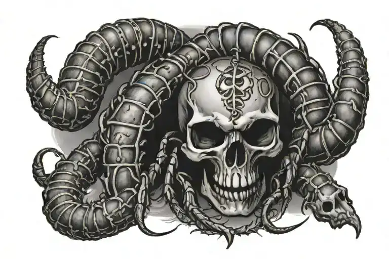 A Centipede With A Skull Head And A Web Between Its Paws