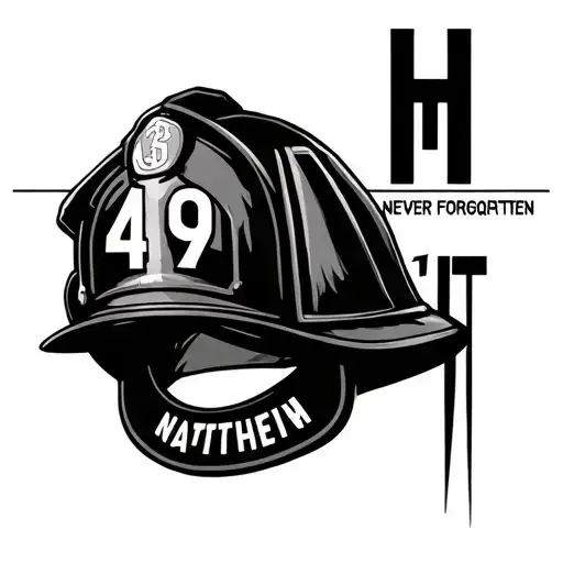 Black Firefighters Helmet With 49 On It Never Forgotten