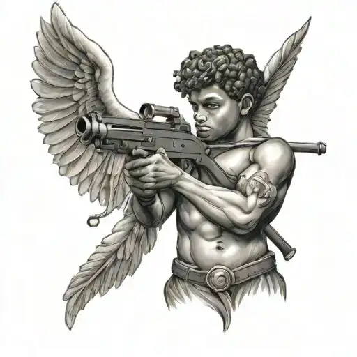 A Tattoo Of Cupid As A Black Man Holding A Gun