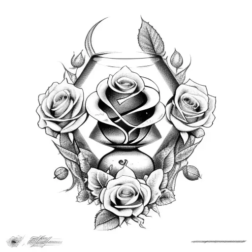 Broken Hourglass And Roses