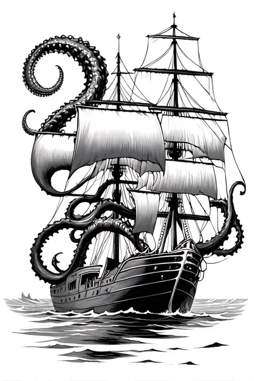 Kraken And Ship Sailing
