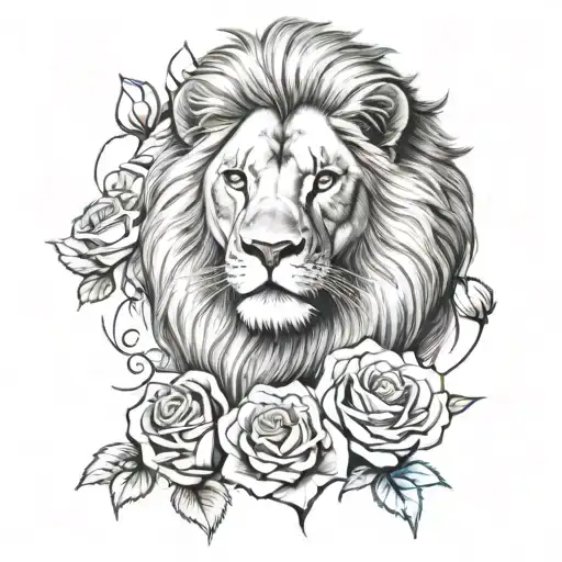 Lion With 5 Roses