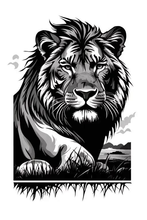 Lion Tiger Savannah Under A Sunset