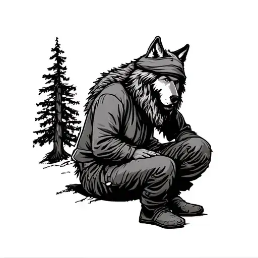 Mountain Man With A Wolf Hat Sitting