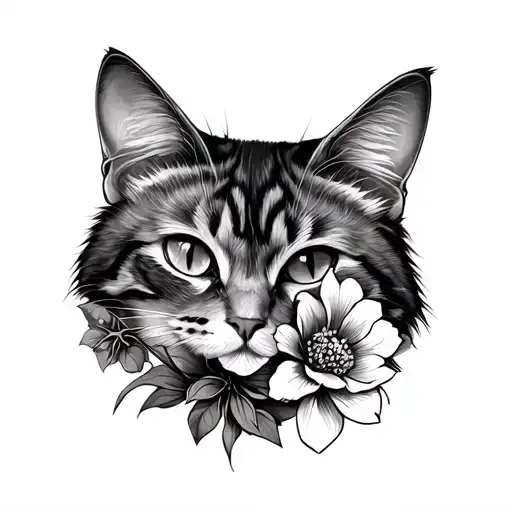 Cat Head With Flowers