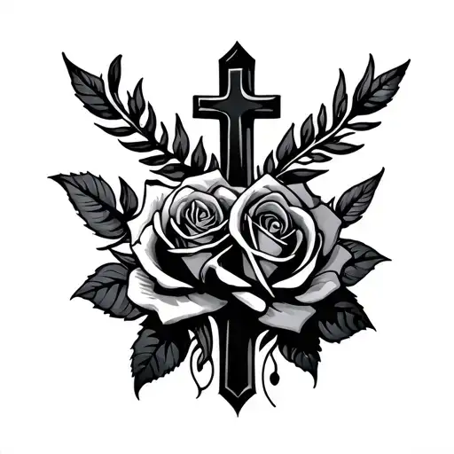 Cross And Rose Intertwined