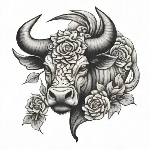 Taurus Bull Symbol With Flowers Intertwined