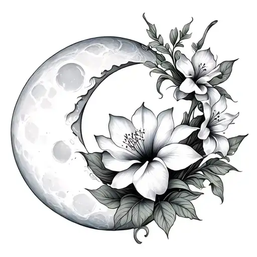 Pisces Crescent Moon Hibiscus Flowers Lilly Flowers Surrounding Moon With A Lotus Flower