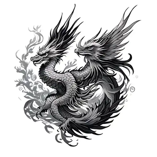 Traditionnal Japanese Dragon And Phoenix