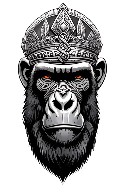 Crowned Gorilla On Egyptian Armor Tattoo Design Featuring Monkey Knot