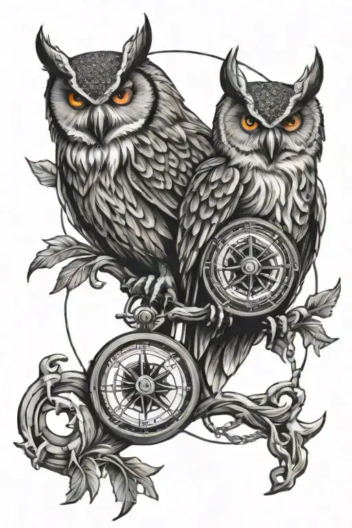 Owl And Compass Intertwined
