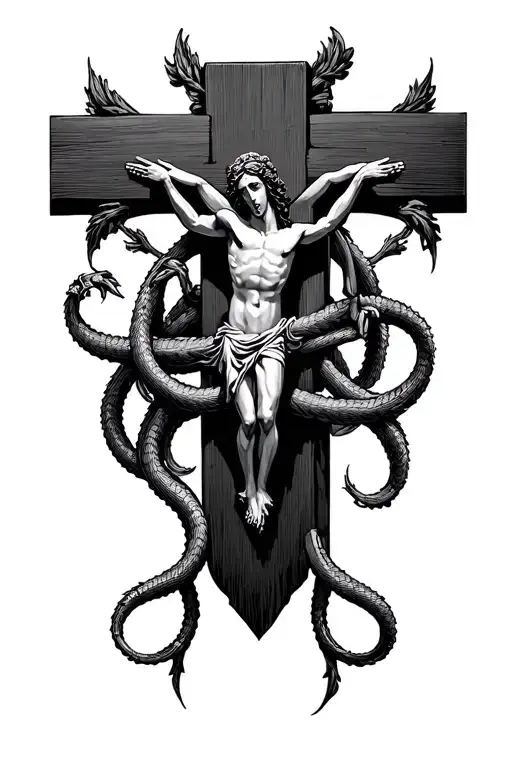 Ouroboras On A Christian Cross