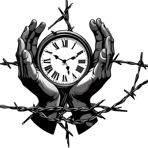 Clock Roman Number Also And Praying Hands Wrapped In Barbed Wire