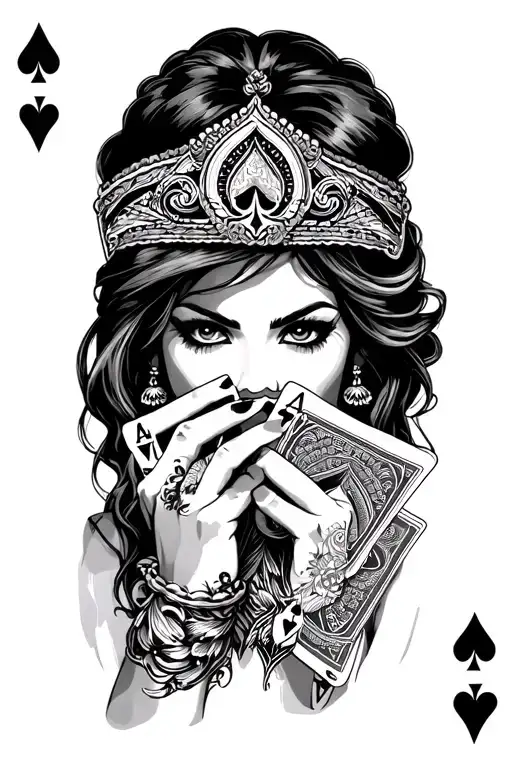 Chicano Girl Shushing With Ace Cards
