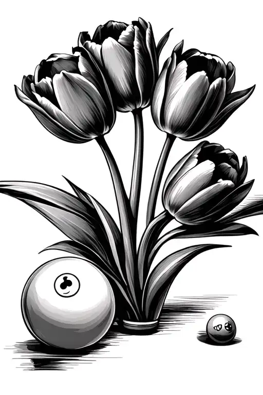 Snooker Cue And Tulips Black And Grey