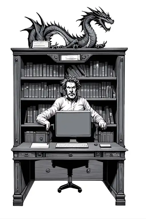 A Manager's Desk With A Dragon Perched On Top