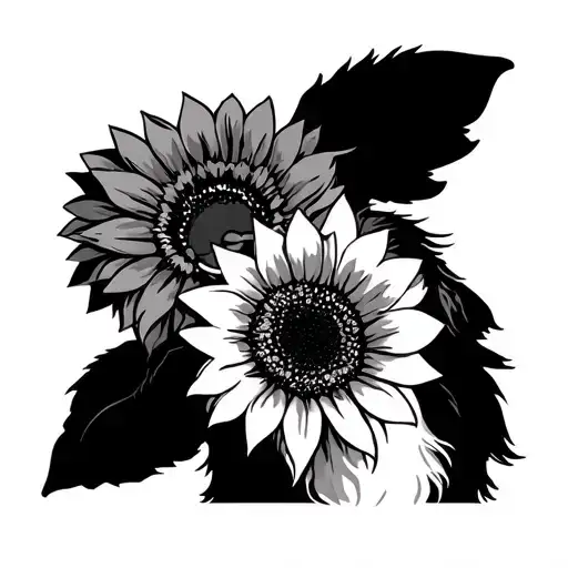 Golden Retriever Silhouette With Sunflower
