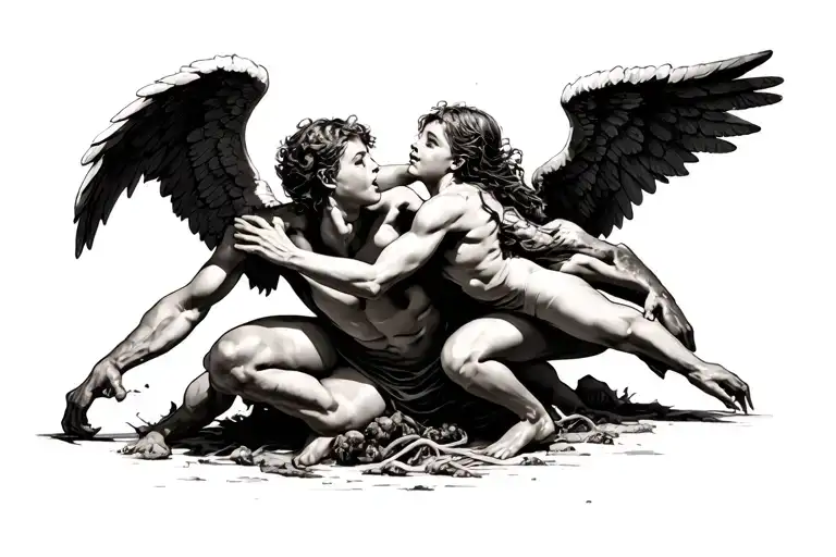 Angels Fighting Demons Crawling Out Adhd Mind Portrait Demonstrating