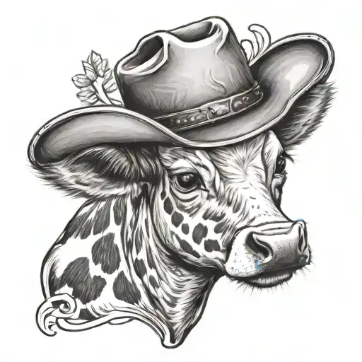 A Baby Cow Head With A Cowboy Hat