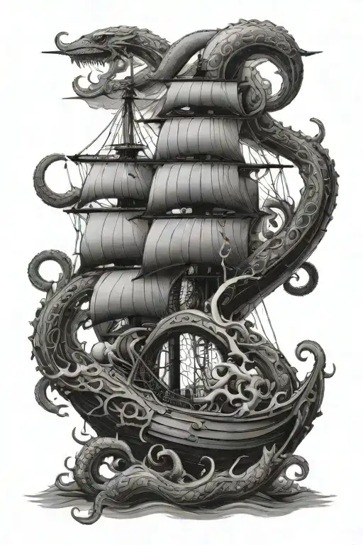 Kraken With Ship