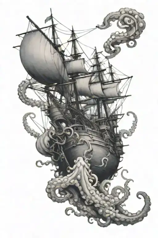 Octopus Destroying Ship