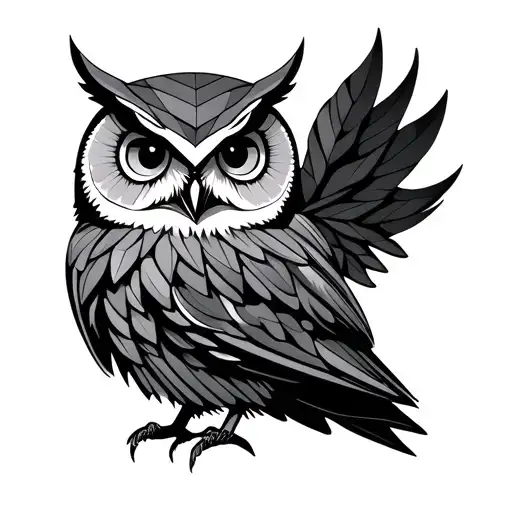 Half Geometric Owl Perched