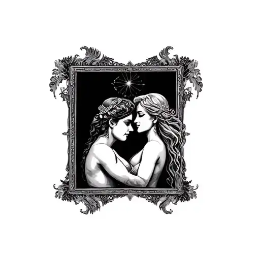 Rectangular Photo Frame On The Sides Aquarius Guy And Girl