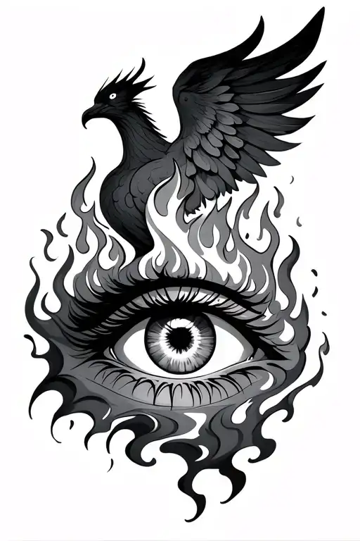An Eye Surrounded By Fire And A Phoenix
