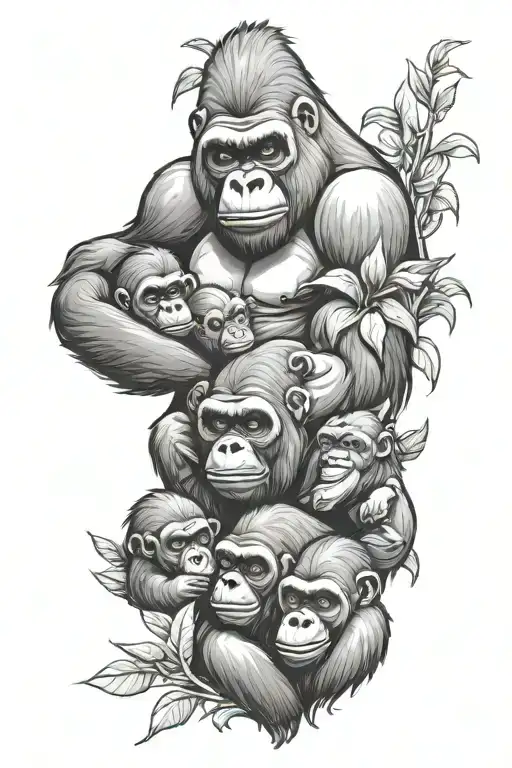 Dad Gorilla And Seven Babies Sleeping