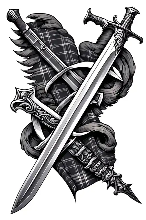 Scottish Tartan And Claymore Sword