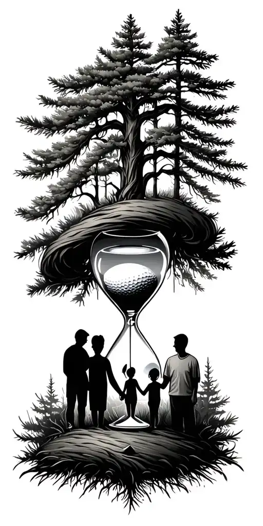 Pine Forest Wrap Around And Family Tree And Hour Glass Father With 3 Kids And Golf
