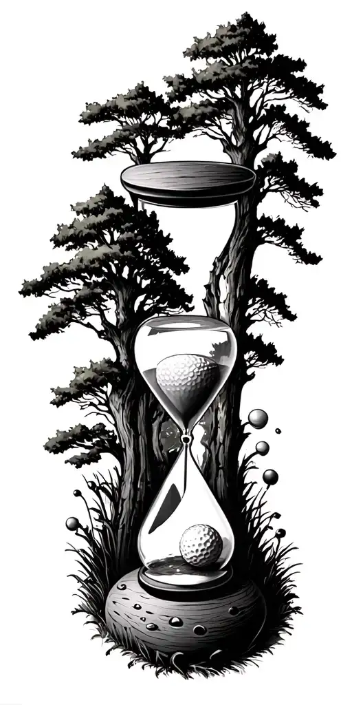 Golf Hole And Trees And Hour Glass And Family
