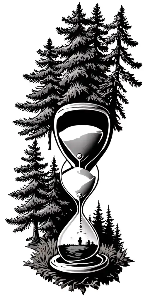 Pine Forest And Golf Hole And Trees And Hour Glass And Family