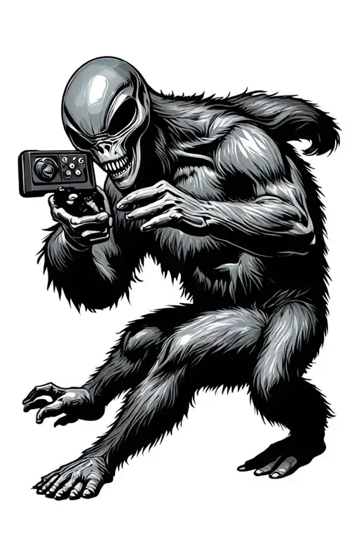Alien And Bigfoot Playing Game