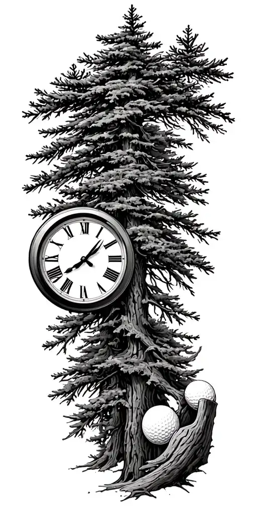 Pine Forest And Golf And Clock And Father And Mother And Daughter And Son And Daughter