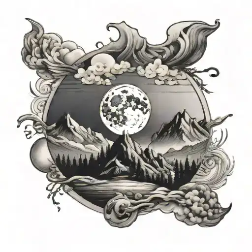 Something With Moon And Mountain Landscape