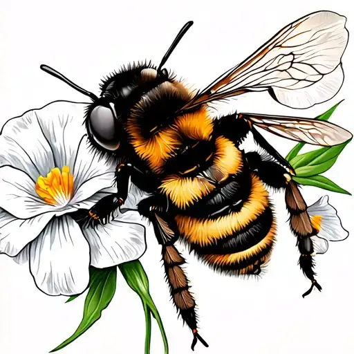 Bumble Bee With Morning Glory Poppy And Daffodil Flower