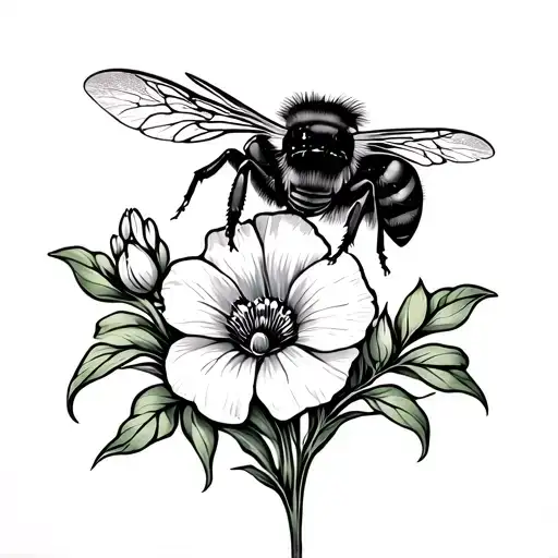 Bumble Bee With Morning Glory Poppy And Daffodil Bud Bursting Through Vibrant