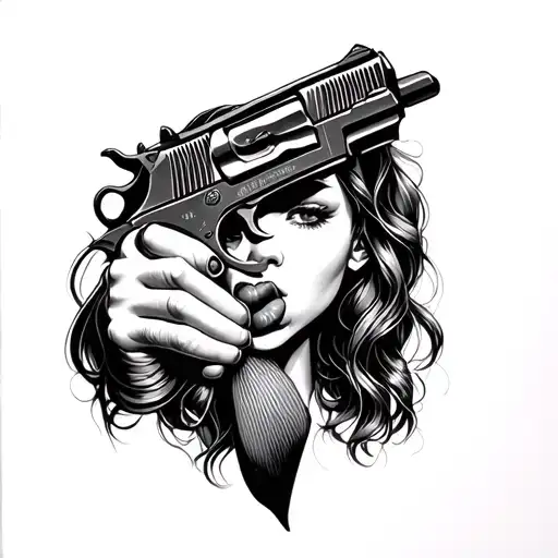 A Pretty Girl Licking A Pistol