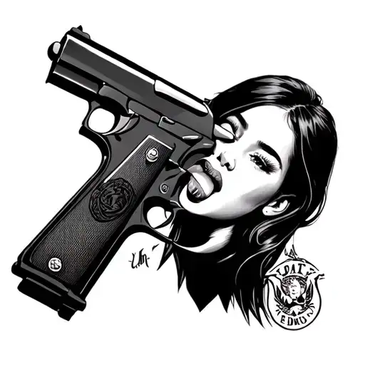 A Girl Licking A Gun With Her Tongue