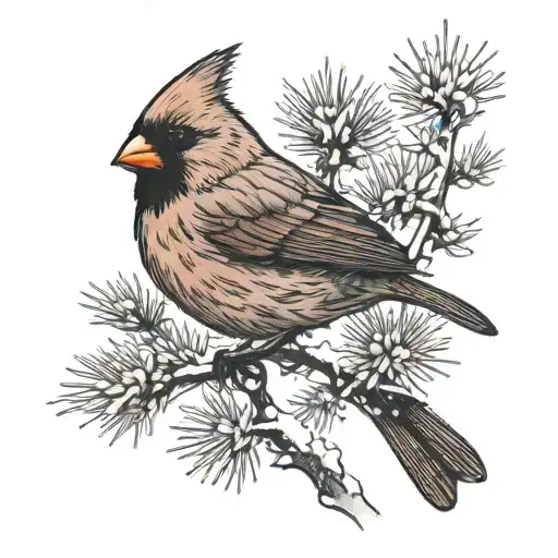 Male Cardinal On Snowy Branches Facing Away