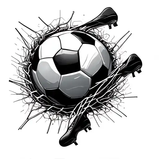 Create 3D Soccer Ball Going To A Net With Soccer Cleats To The Right