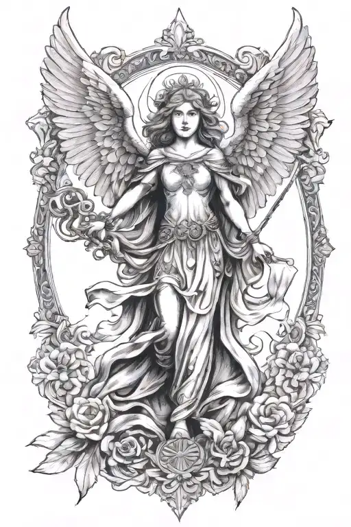 St Michael Archangel Female Angel Front View With Face Going Down