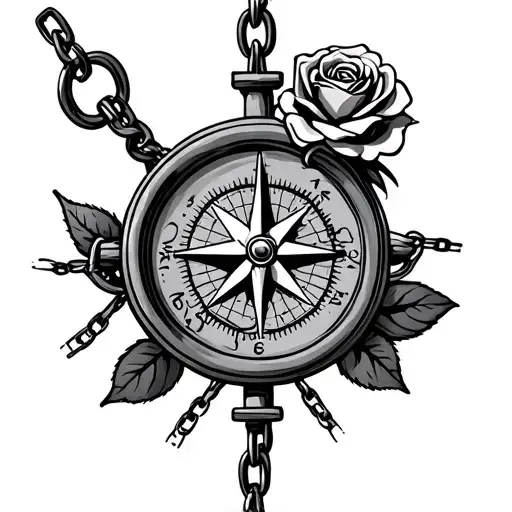 Rudder With Compass And Chains With A Rose