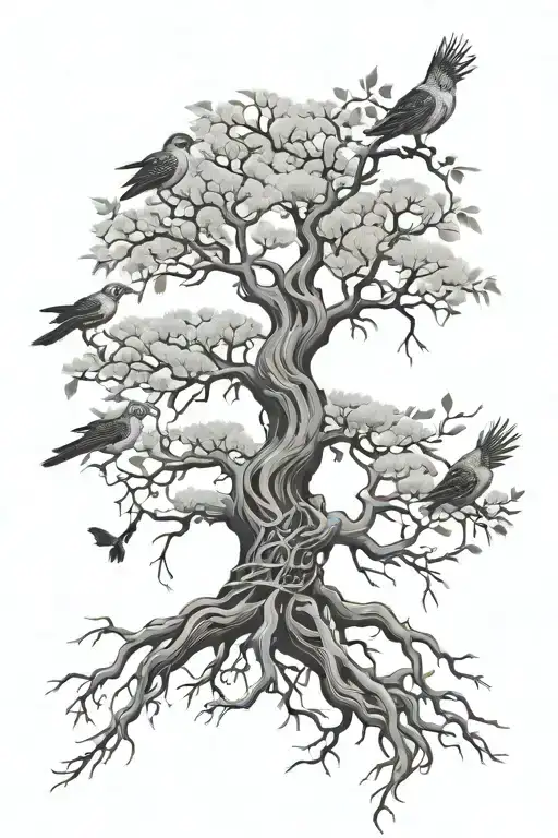 Poison Tree With Roots And Birds