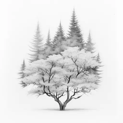 Tottoo On The Arm That Simulates A Forest Full Of Autumn Leaves